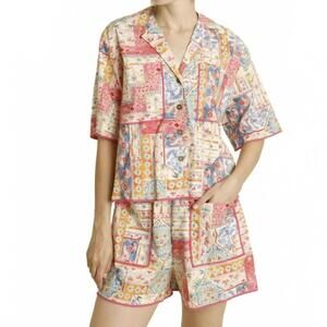 NEW AUREUM printed short sleeve top in multi